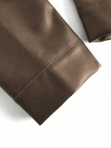 SHEIN Allurite Ladies' Solid Color Simple Short Jacket - Brown - View 4