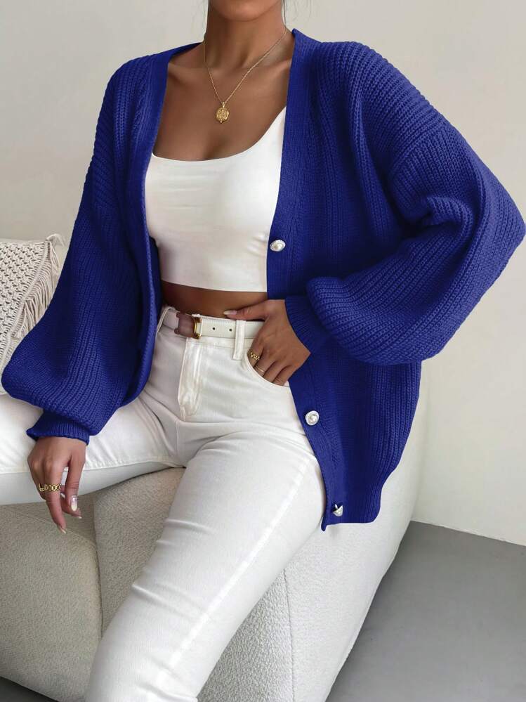 SHEIN Essnce Cardigan à épaules tombantes de couleur unie - bleu indigo - Voir 1
