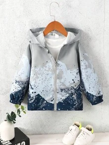 SHEIN Young Boys Graphic Print Zip Fly Hooded Jacket - Grey - View 5