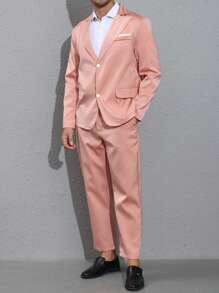 Men's Notch Lapel Single Breasted Gentleman Suit 2pcs/set - Pink - View 3