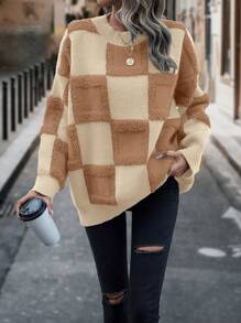 SHEIN Essnce 女士時尚顏色拼接方領套衫 - 彩色 - 查看 1