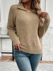 SHEIN LUNE Women's Raglan Sleeve Loose Casual Daily Sweater - Multicolor - View 4