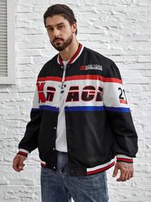 Manfinity Homme Men Plus Letter Graphic Striped Trim Bomber Jacket
