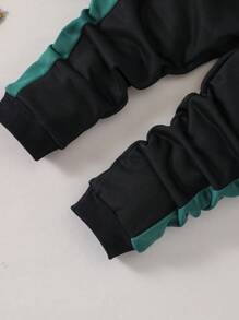 SHEIN Toddler Boys' Black And Green Splice Casual Long Sleeve Autumn And Winter 2pcs/set - Black - View 5