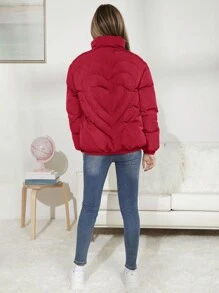 Abrigo acolchado de unicolor con estampado de corazón para adolescentes - Rojo - Ver 6