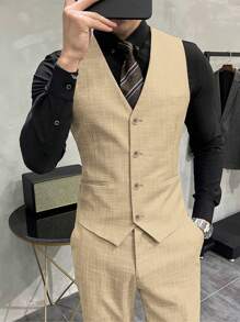Manfinity Mode Men's Suit Vest And Pants Set - Khaki - View 3