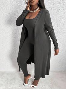 Slaydiva Home Basics, Casual And Versatile, Cardigan Jacket And Vest One-Piece Jumpsuit, Women's Two-Piece Set - Dark Grey - View 5