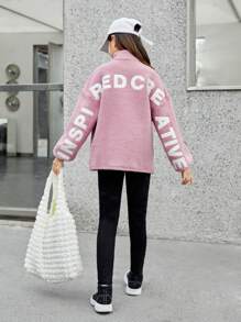SHEIN Moletom feminino Tween com estampa floral e meia carcela com zíper e ombro caído