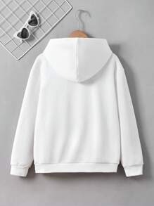 SHEIN Áo nỉ in hình trái tim dễ thương, phong cách thường ngày dành cho bé gái tuổi teen, kiểu dáng sinh viên. - trắng - Xem 2