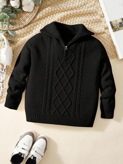 SHEIN Young Boy Solid Color Long Sleeve Zipper Sweater,In Fall/Winter