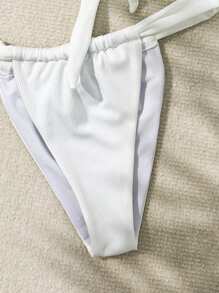 SHEIN Swim Women's Solid Color Lace Edge Decorated Two-Piece Bikini Set Summer - White - View 5