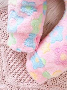 SHEIN Baby Girls' Valentine's Day Heart Pattern Hooded Fleece Jumpsuit