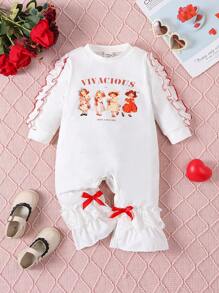 Baby Meisjes Liefelijk Geprint Elegant Jumpsuits Met Kant , Voor Herfst/Winter