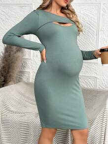 SHEIN Maternity Solid Color Hollow Out Dress