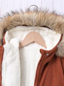 SHEIN Dziewczęca kurtka termiczna z kapturem, zamkiem błyskawicznym i kołnierzem, zimowa