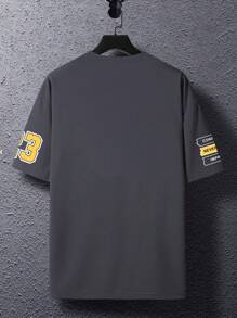 Manfinity EMRG 寬鬆版型男士標語圖案下垂肩t卹 - 深灰色 - 查看 5