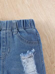 Em bé Con trai Đau khổ Denim Quần jean - Rửa trung bình - Xem 5