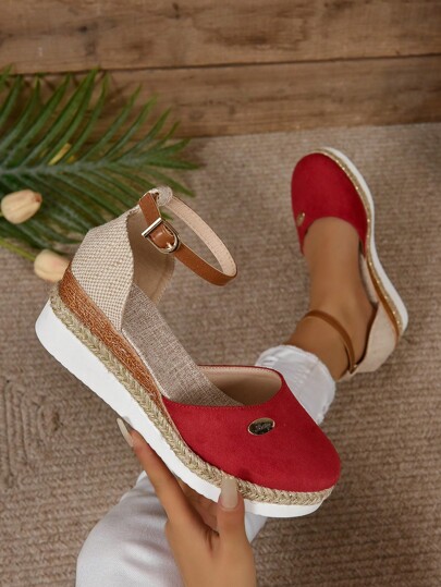 Plus Size Women's European&American Style Versatile Lightweight Linen Rope Wedge & Platform Slip-On Shoes