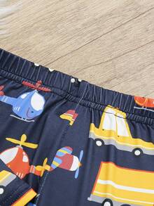 SHEIN 年輕男孩可愛舒適的卡通印花長袖長褲家居套裝 - 黑色 - 查看 4