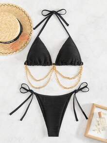 Swim SXY Chain Halter Neck Bikini Set Summer Beach - Multicolor - View 5