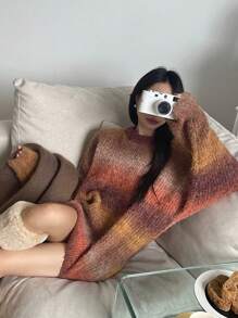 DAZY Ladies' Drop Shoulder Gradient Sweater Pullover - Maroon - View 4