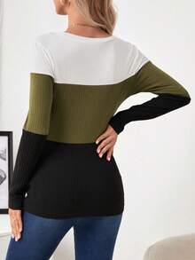 SHEIN Maternity Contrast Color Slim Fit T-shirt - Army Green - View 2