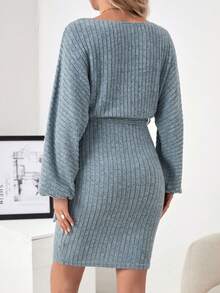 SHEIN Thai sản Tay áo lồng đèn Váy có thắt lưng - Màu xanh lam - Xem 2