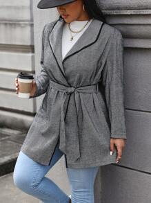 SHEIN Unity Plus Size Houndstooth Edge Splicing Jacket With Waist Belt - Multicolor - View 3