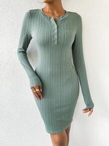 Chiquease Của phụ nữ Màu thuần Một nửa thân trước Váy bodycon Với - màu xanh lá - Xem 3