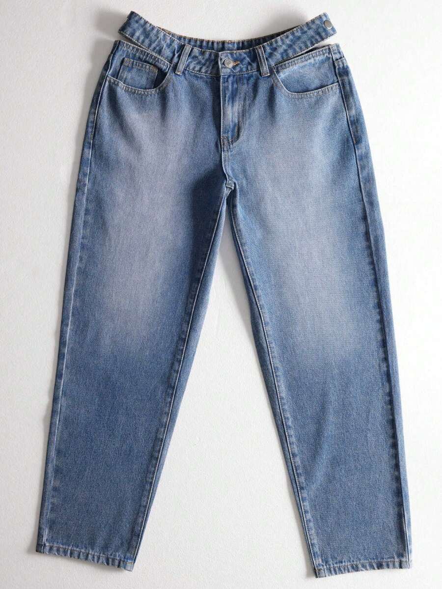 SHEIN Essnce Straight Leg Jeans - Light Wash - View 1