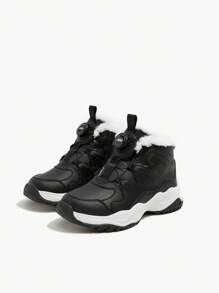 时尚酷炫撞色儿童平底舒适保暖内衬保暖雪地靴 - 黑色 - 查看 4