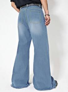 Manfinity EMRG Men's Fashionable Raw Hem Flared Jeans - Blue - View 2