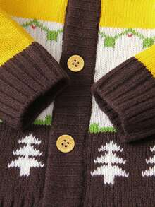 Infant Boys' Hooded Cardigan With Christmas Tree Pattern - Yellow - View 3
