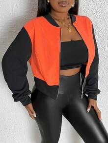 Slaydiva Hơn Hai âm Dây kéo Bằng sáng chế Áo khoác bomber - trái cam - Xem 5