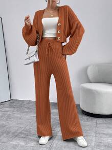SHEIN Essnce Hai chiếc Màu thuần Áo len dệt kim Bộ Đối với phụ nữ - Gỗ đỏ - Xem 1