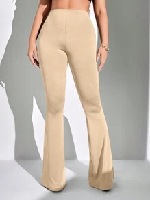 SHEIN SXY Của phụ nữ Thắt lưng Xếp li Quần loe - Màu be - Xem 3