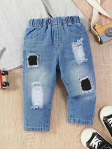 Em bé Con trai Đau khổ Denim Quần jean - Rửa trung bình - Xem 1