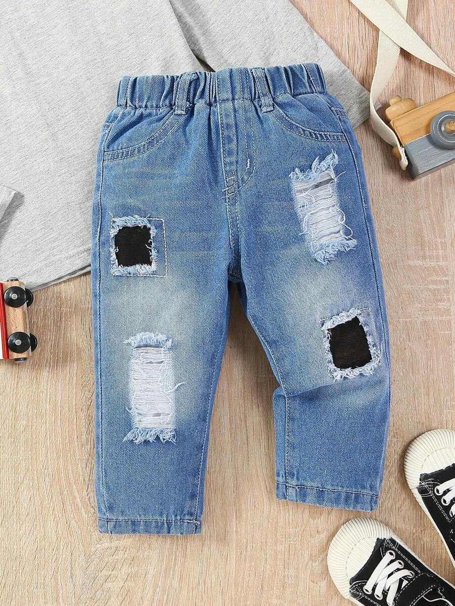 Em bé Con trai Đau khổ Denim Quần jean - Rửa trung bình - Xem 1