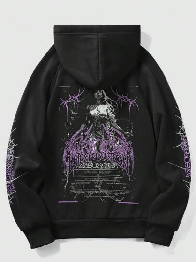 Demarkasi Artist Dark Men's Hooded Long Sleeve Sweatshirt With Slogan Print, Black Sweatshirt, For Holiday, Spring, Festival, Workout