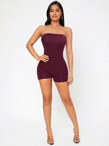 SHEIN PETITE Của phụ nữ Màu thuần Quây Romper - Màu Tím - Xem 6