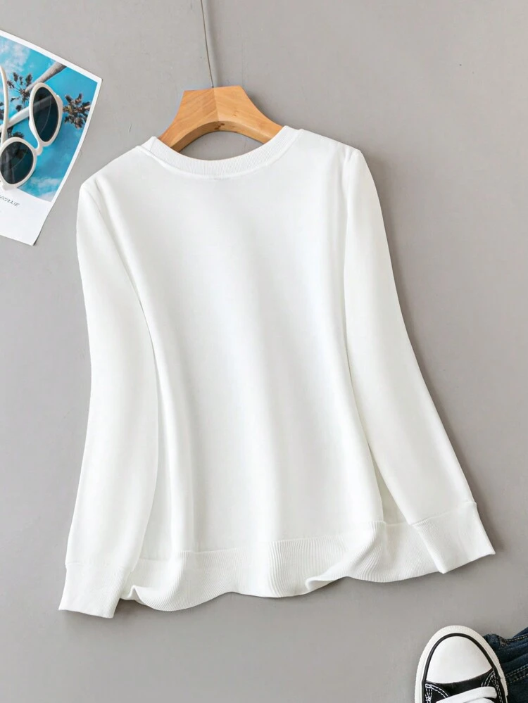Women's Plus Size Letter Printed Round Neck Sweatshirt Pullover Fall Sweatshirt