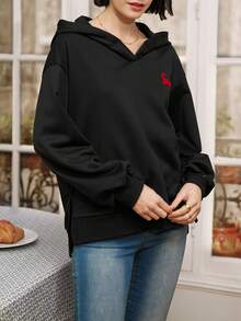 SHEIN Frenchy 字母印花帽衫 - 黑色 - 查看 6