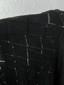 SHEIN Privé Của phụ nữ Vá lại Ren Áo len Áo chui đầu - màu đen - Xem 7