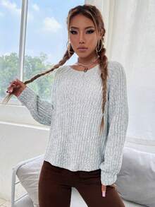 SHEIN Essnce Giải trí Của phụ nữ Vòng cổ Áo len dệt kim - Xám - Xem 3