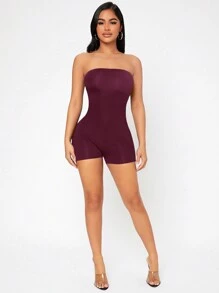 SHEIN PETITE Của phụ nữ Màu thuần Quây Romper - Màu Tím - Xem 3