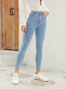 SHEIN LUNE Của phụ nữ Thon gọn Quần denim / Quần jean - Rửa nhẹ - Xem 5