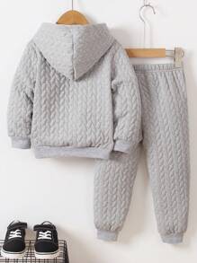 SHEIN Junge 2 Stücke/ Set Lässige Pferdereiter Muster Fleece Langarm Hoodie Und Lange Hose - Grau - Übersicht 2