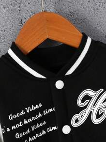 Chaqueta Estilo Universitario Con Bloques De Color Y Estampado De Letras Para Bebé Niño - Negro - Ver 8