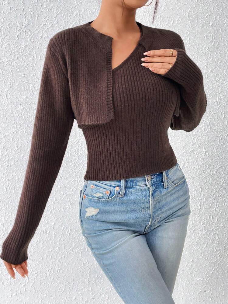 Oblique-Shoulder Crop Top + Cardigan Fall Cloth For Women
