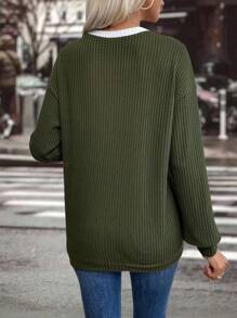 SHEIN LUNE 女款拼接運動衫,搭配下垂袖和亮片細節 - 綠色 - 查看 2